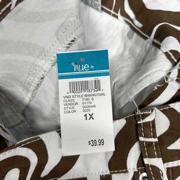 Rue21 Jeans Womens Plus 1X Brown White Denim Skate Straight Leg Wavy Stretch New - Picture 7 of 12